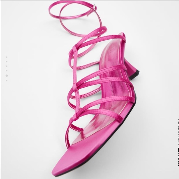 Zara Magenta Metallic Strappy Kitten Heels - Picture 5 of 7
